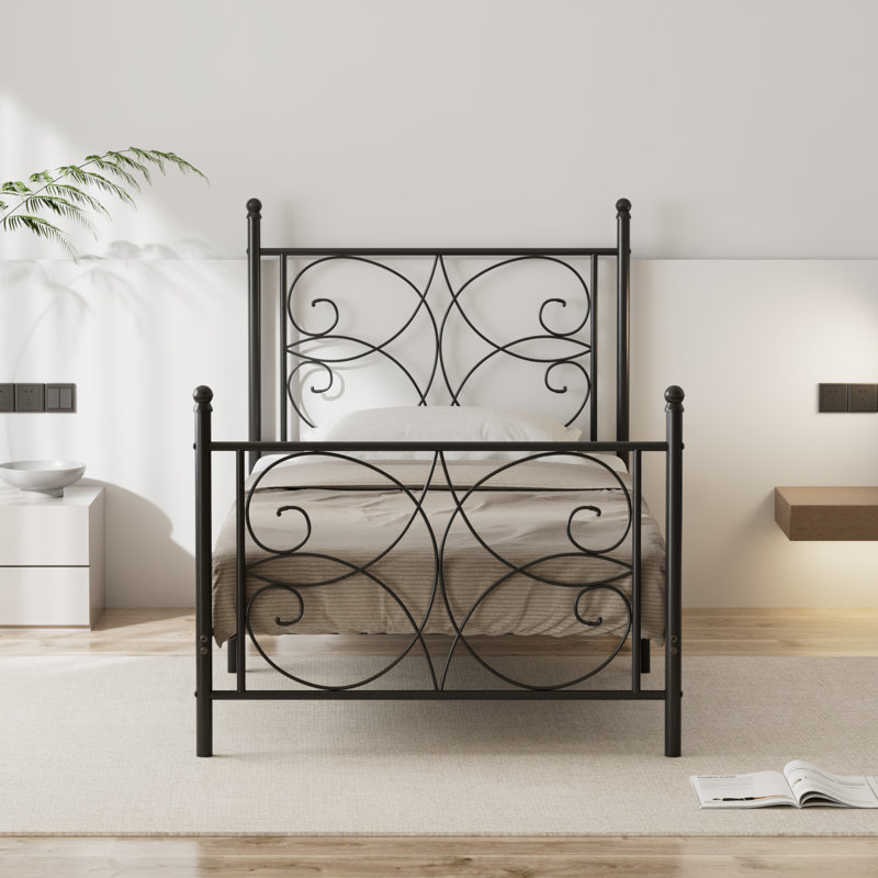 2pcs Single Metal Bed Frames with Headboard and Footboard for Kids Teenagers Adults Set of 2 Lark Manor Color Black